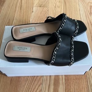 STEVEN NY Hayden Black Leather Sandals 9